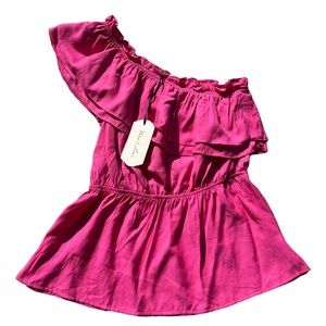 Vine & Love Women’s Size‎ Medium Barbie Pink Ruffle One Shoulder Tank Top Blouse